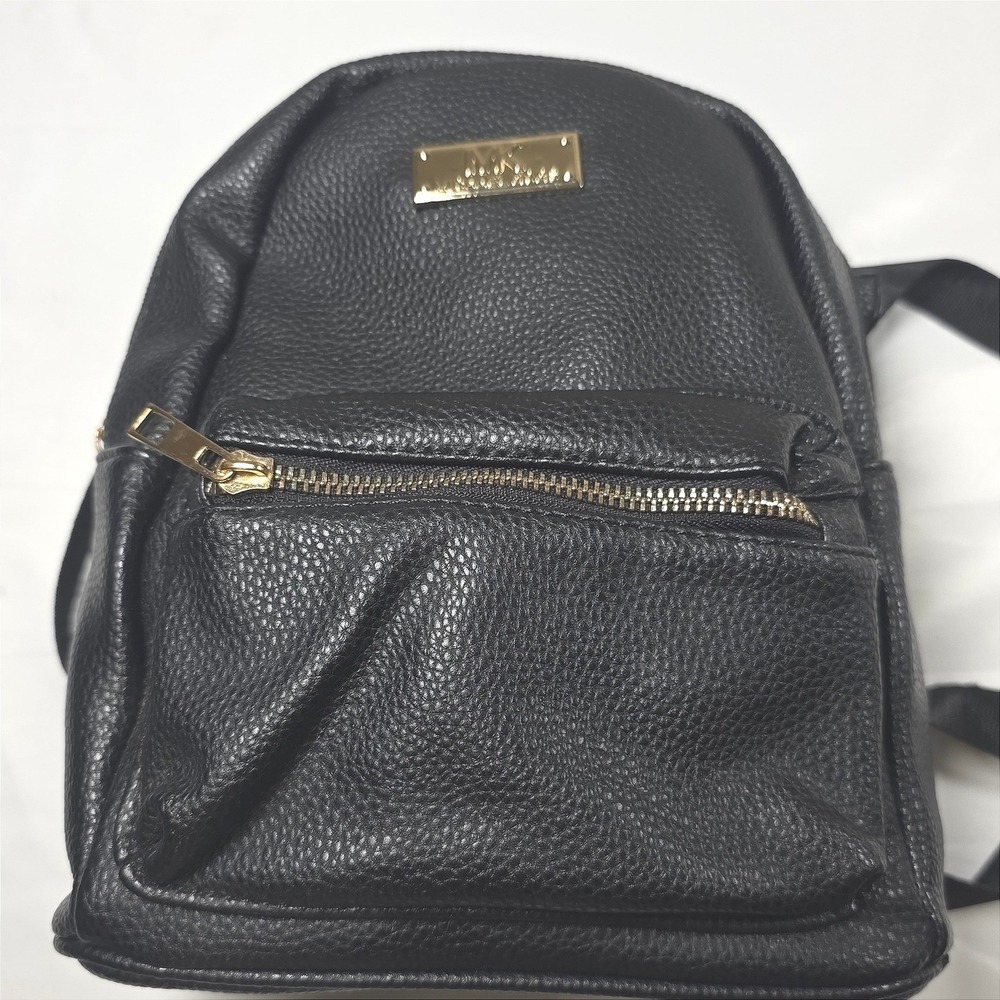Michael Kors Mini Backpack Black Pebbled Vegan Leather Gold Hardware MK Logo